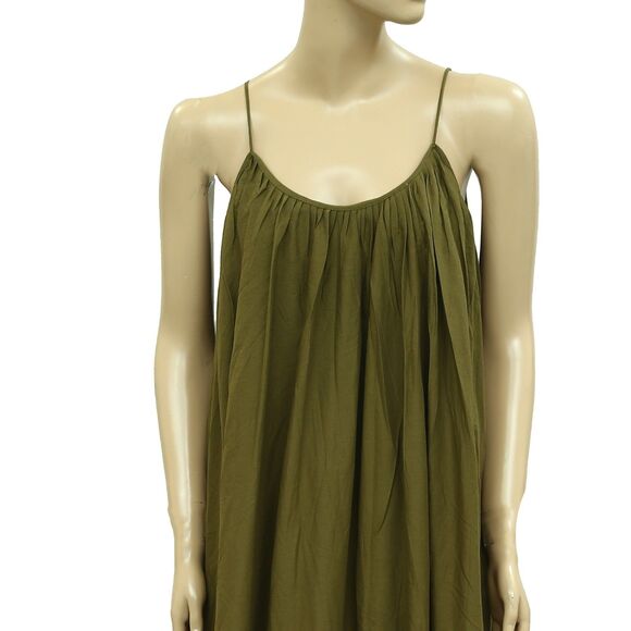 Rhode Resort Lea Pleated Solid Midi Dress Ruffle Tiered Cotton Green XS 283982 - Picture 2 of 7